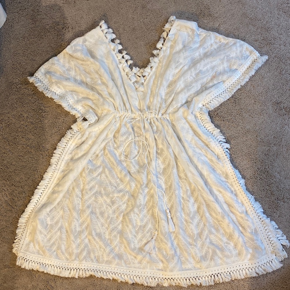White embroidered swim cover up